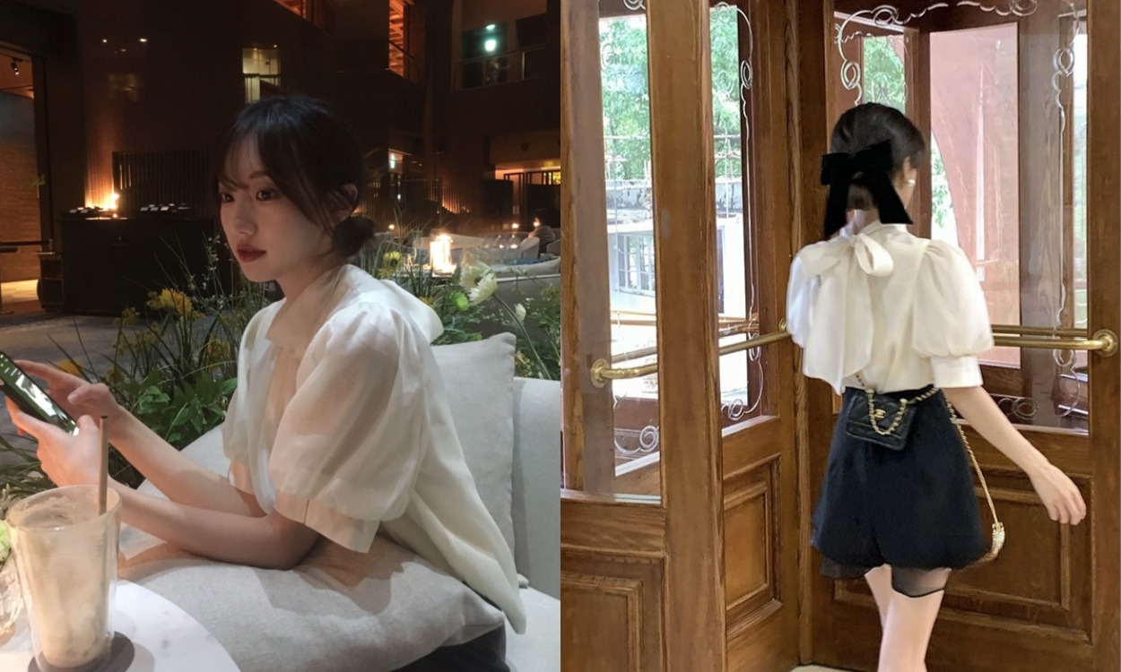 나만의 하객룩 만들기🩵
리본 퍼프 블라우스