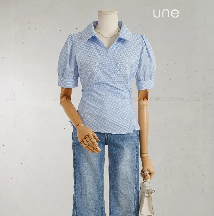오피스룩부터 데일리룩까지
모던패턴 코튼 랩블라우스