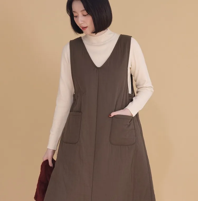 솜 패딩 조끼 원피스