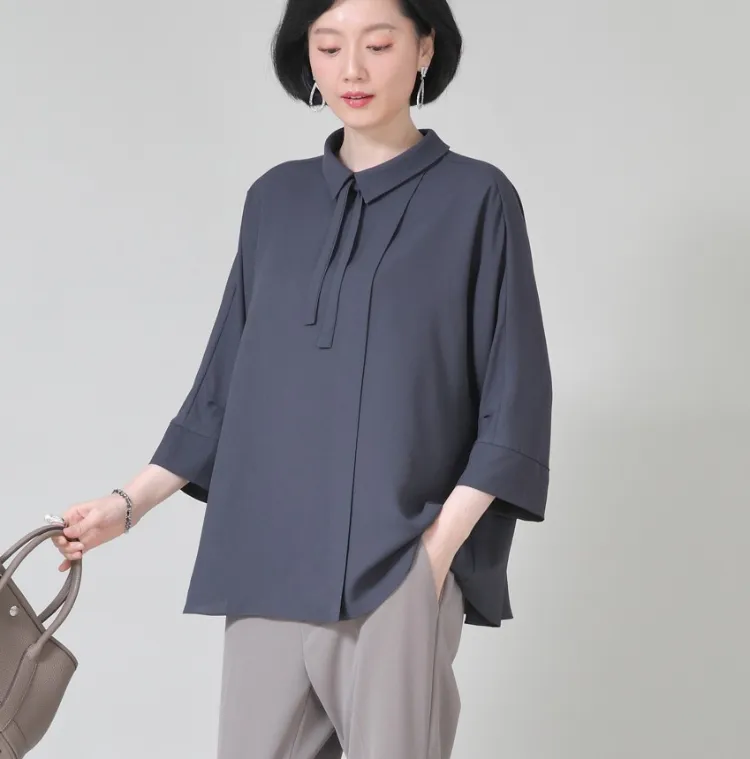 원 핀턱 쉬폰 블라우스