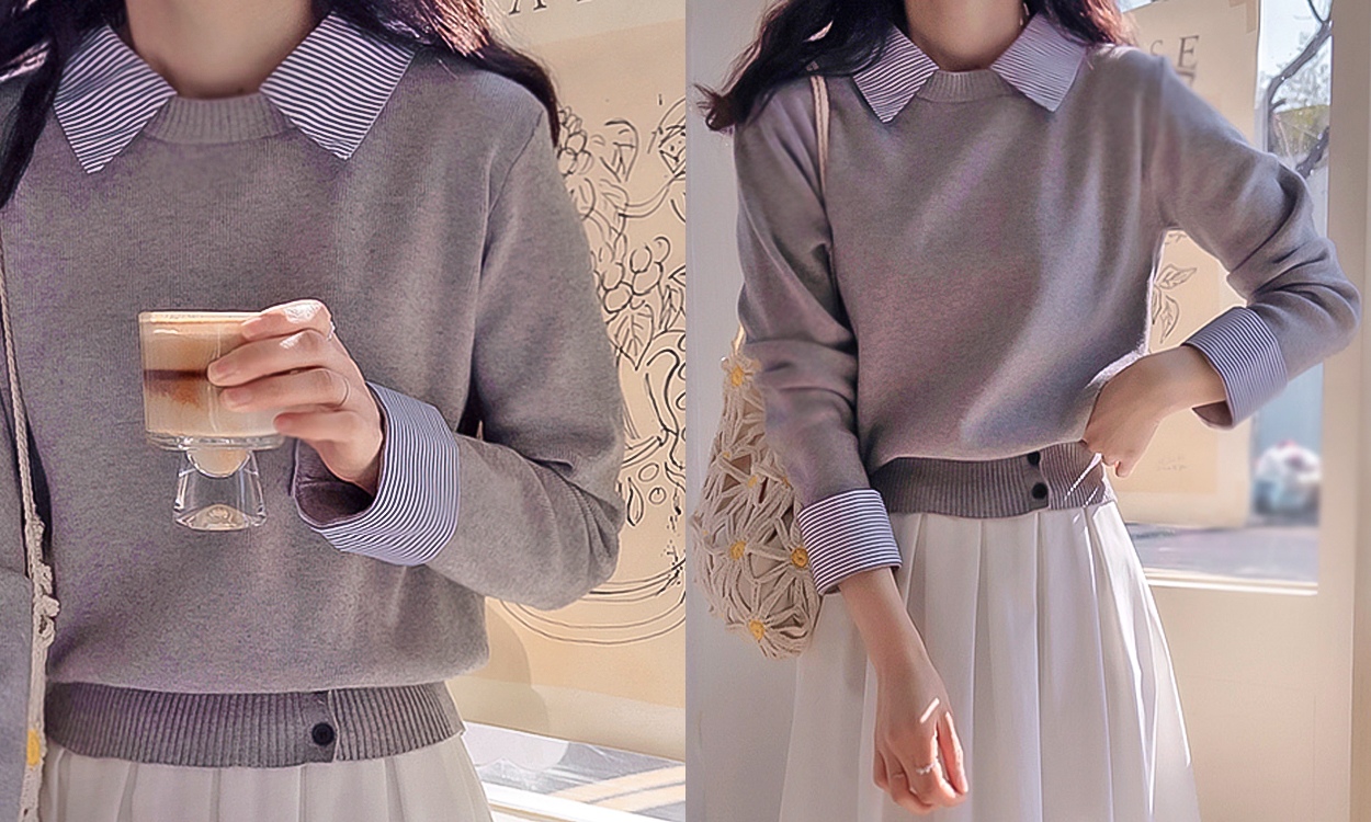 셔츠로 레이어드한 듯한
간절기 버튼 니트