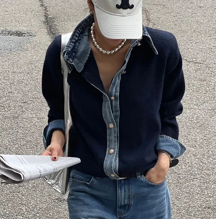 데님배색으로 유니크한
레이어드가디건