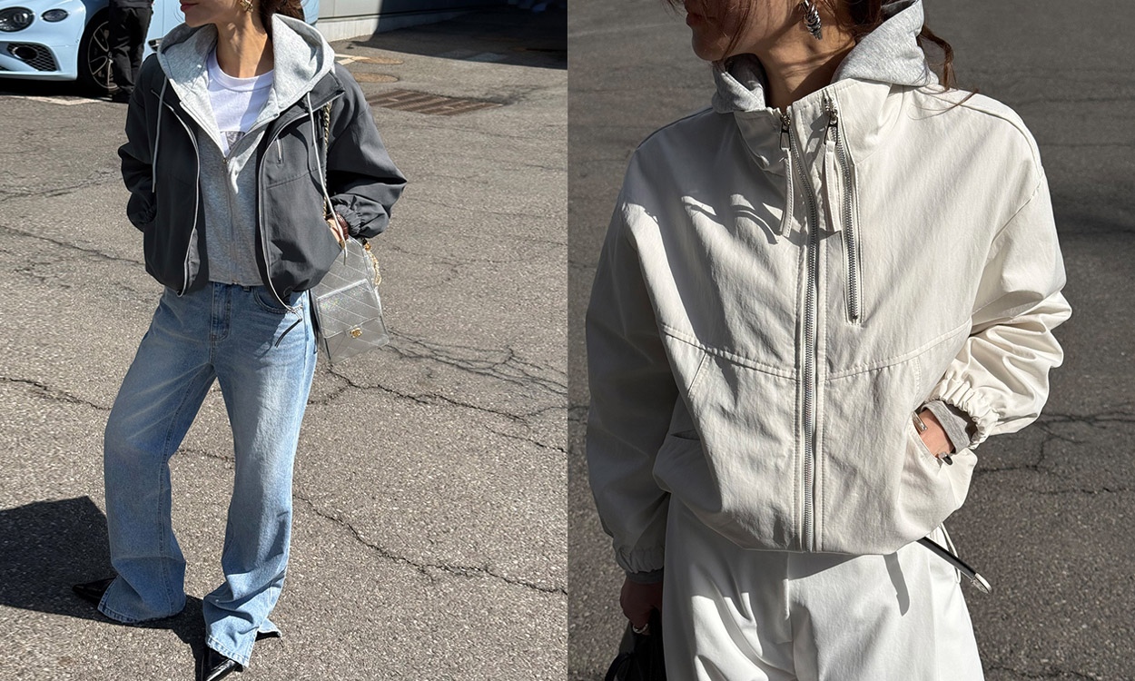 이중지퍼로 한 끗 디테일
후드레이어드점퍼