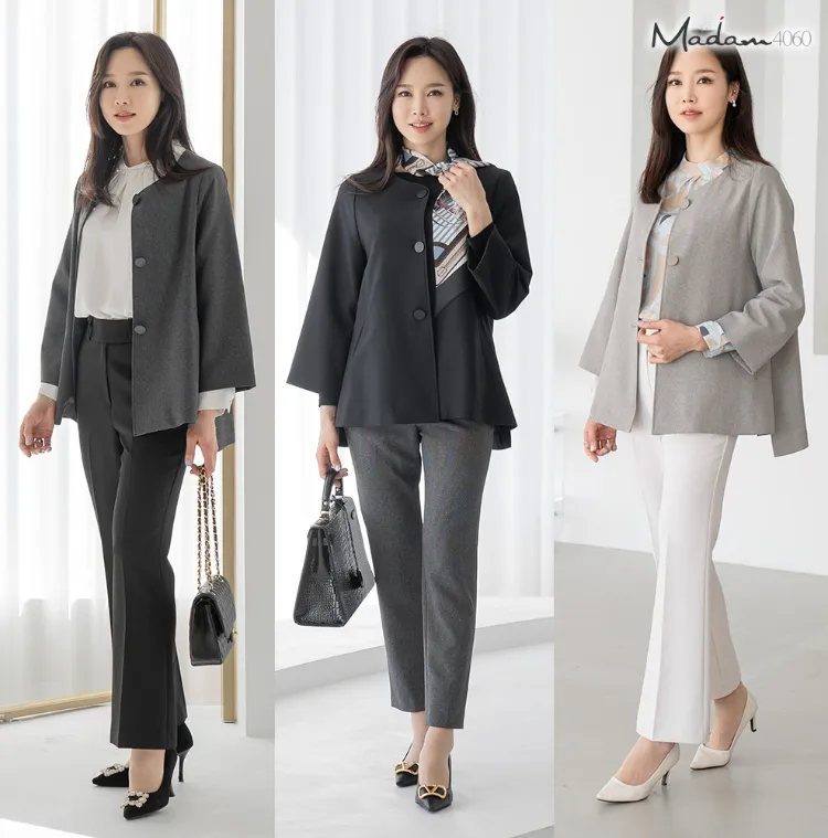 A라인 체형커버
노카라 언발란스 자켓