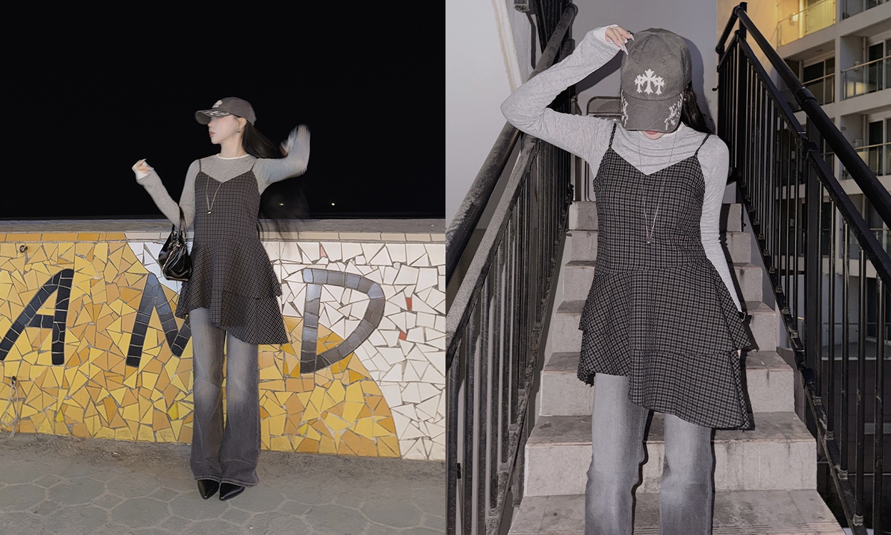 트렌디 무드 -
언발 체크 원피스