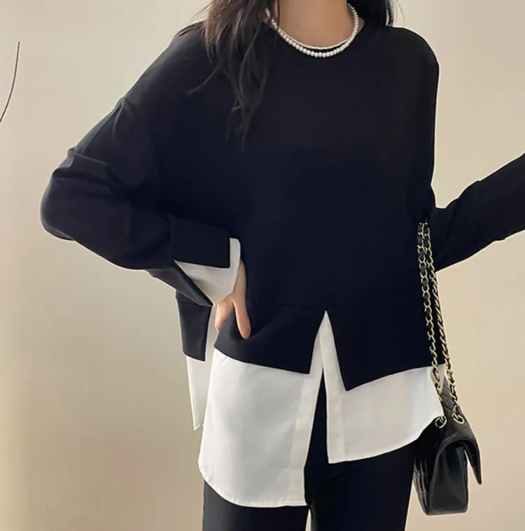 셔츠를 레이어드 한듯 
고급스러운 분위기 티셔츠