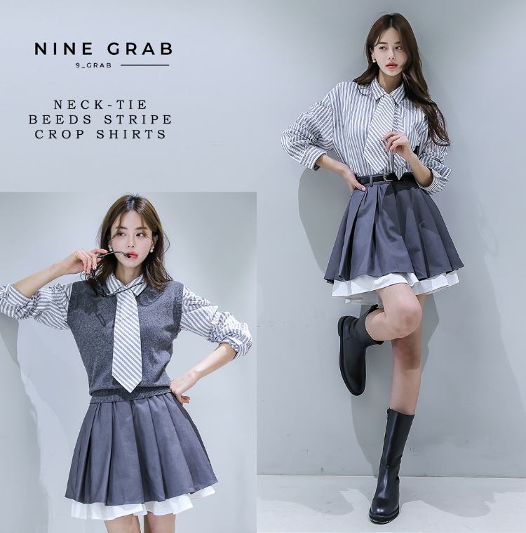 10%할인~넥타이 세트 
비즈 스트라이프 크롭셔츠