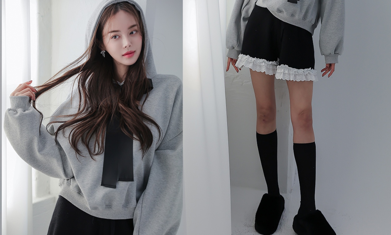 리본 후드 맨투맨