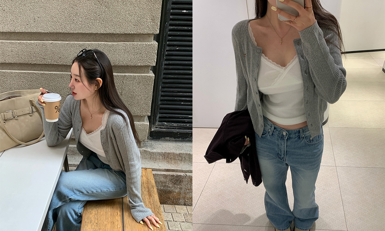 베이직한 핏감의
펀칭 디테일 가디건