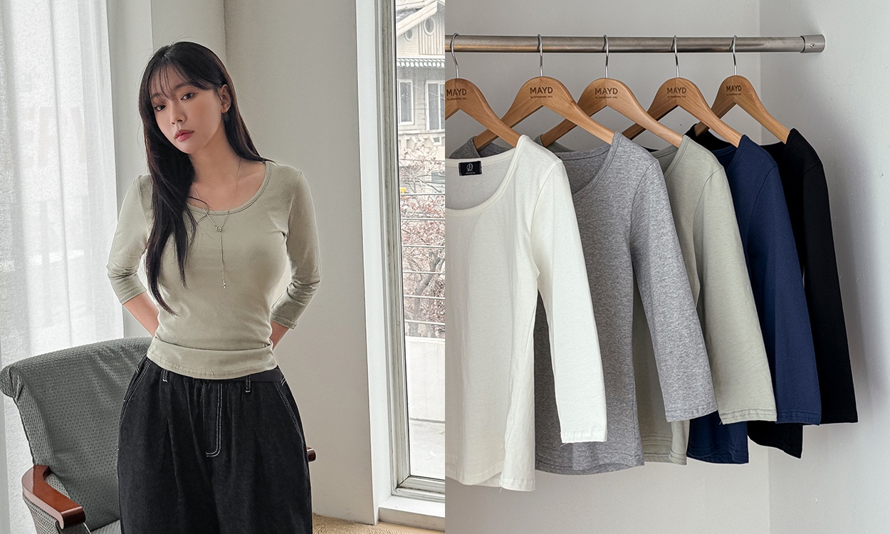 부드러운 프리미엄 원단
슬림 핏 U넥 7부 T