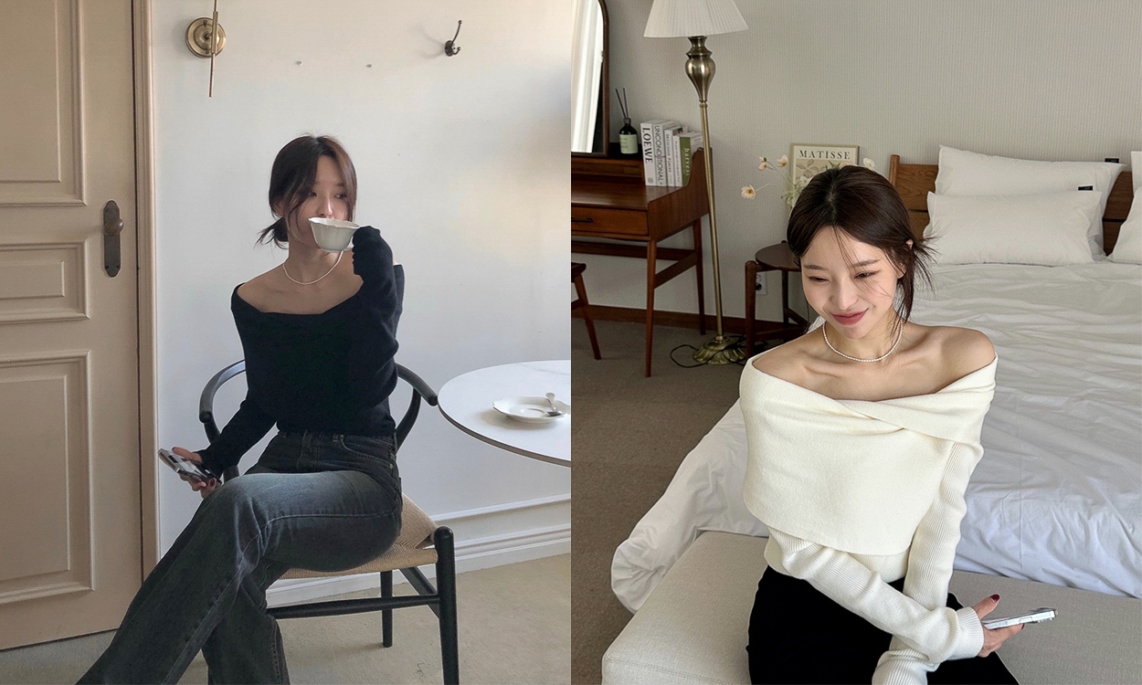 꼬임디테일로 러블리하게
연말룩추천 오프숄더 니트