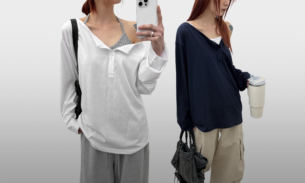 활용도 높은 컬러 구성의
루즈핏 헨리넥 긴팔티