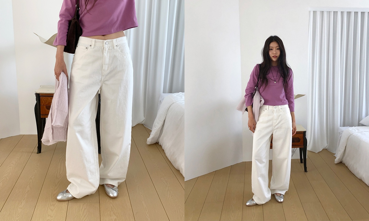 체형 커버에 확실한, 
봄에 산뜻한 화이트 데님