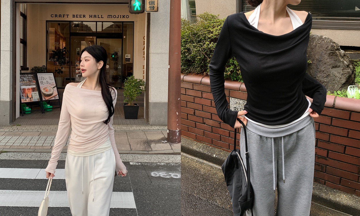 한장으로 코디 끝 !
홀터넥+드레이프 탑