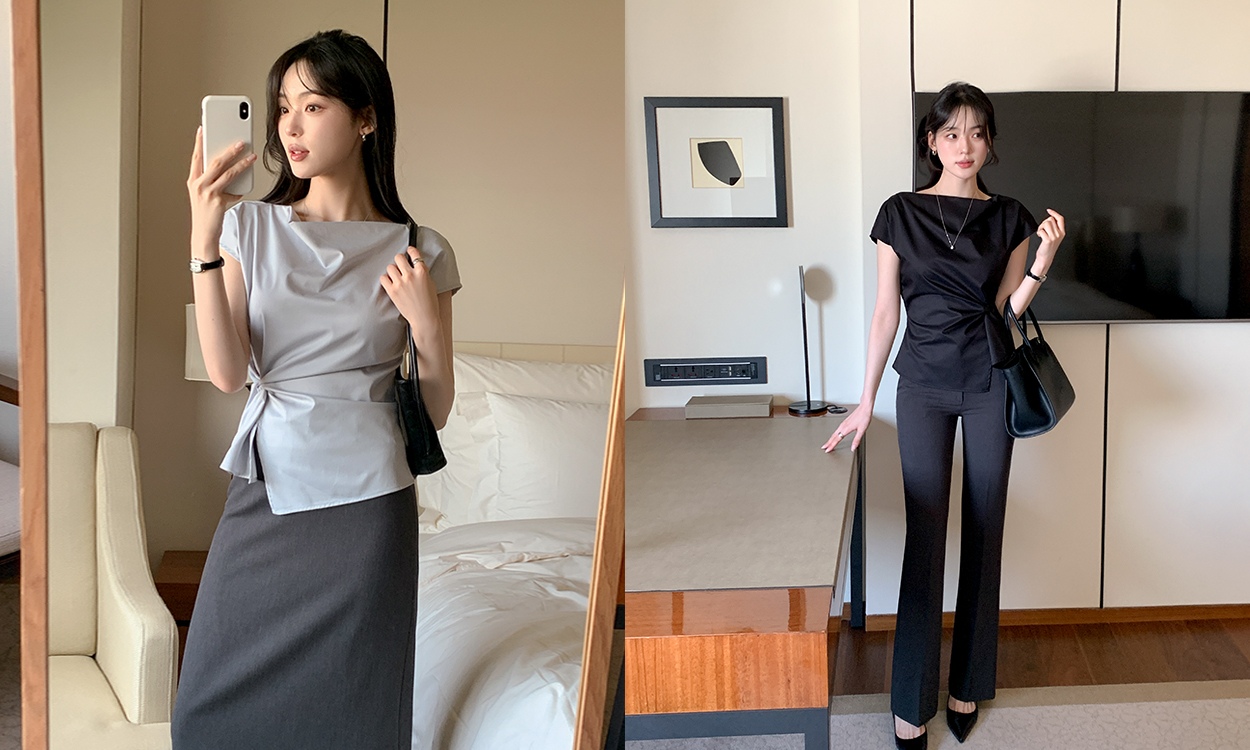 출근룩+하객룩 분위기
렌느제작 블라우스 