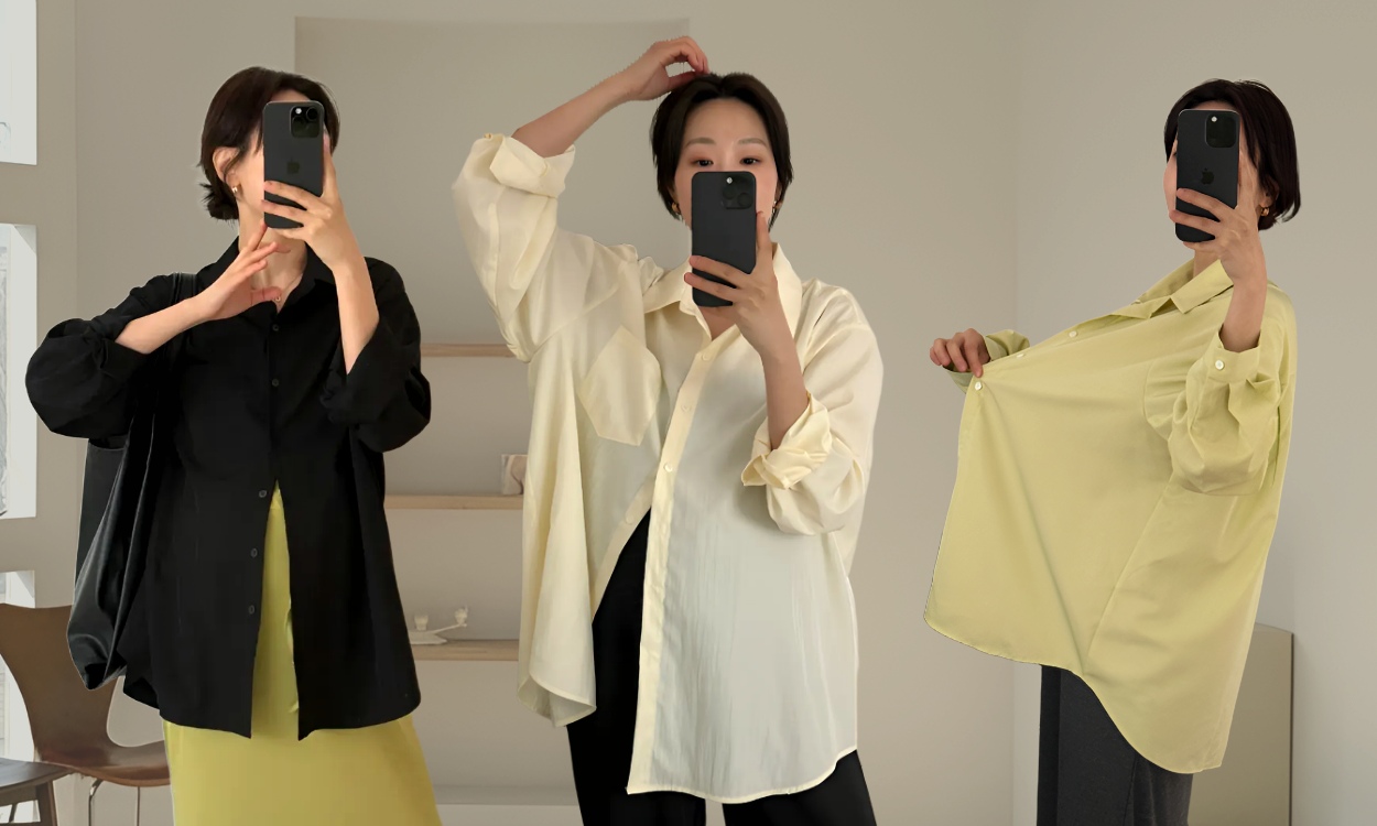 출산 후까지 입기 좋은
스타일리쉬한 바스락 셔츠